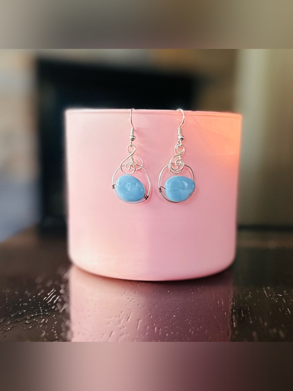 Powerful Creations Alaska Handmade Larimar Wire Wrapped Dangle Earrings